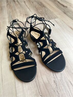 Sam Edelman Ardella Black Suede Strappy Dress Sandals, Original Box, Size 10